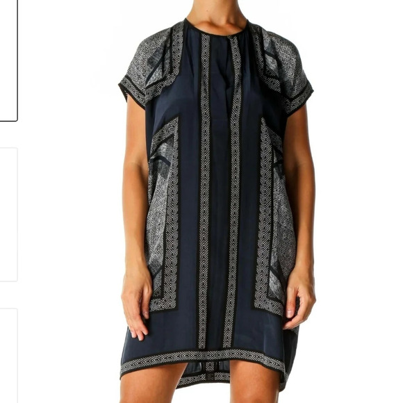 Vince silk geometric pattern scarf tunic dress SZ XS - Picture 2 of 11